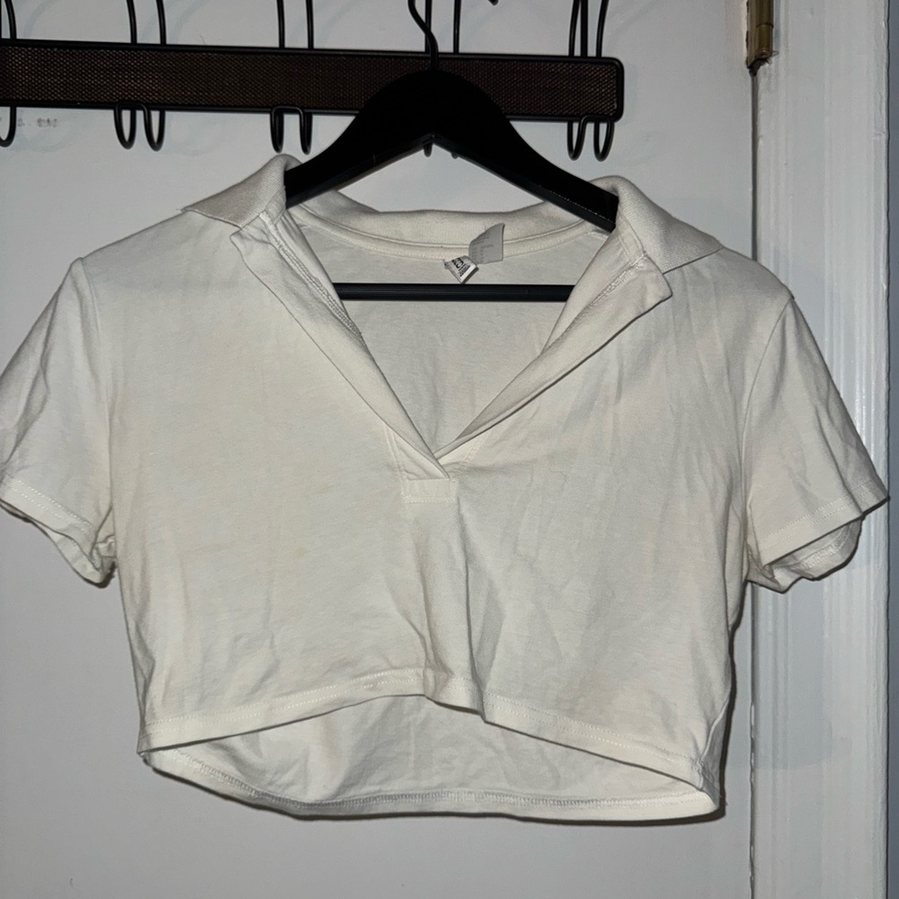 H&M White Cropped Polo Shirt